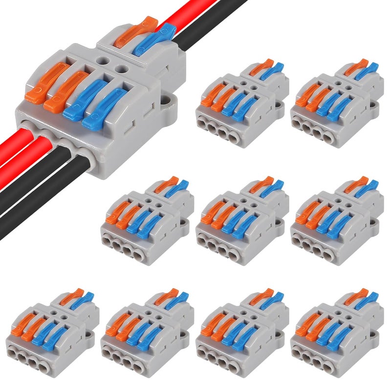 Meimom 10 Pcs Lever Wire Connectors, Quick Wiring Cable Connector Push-in Conductor Terminal Block (2 in 4 Out) - Image 1